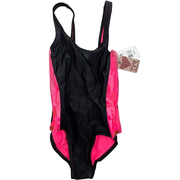 TYR Paparazzi Side Plastic Mailot Sheer Neon Retro Black Pink Size Medium - $66 - Picture 1 of 7